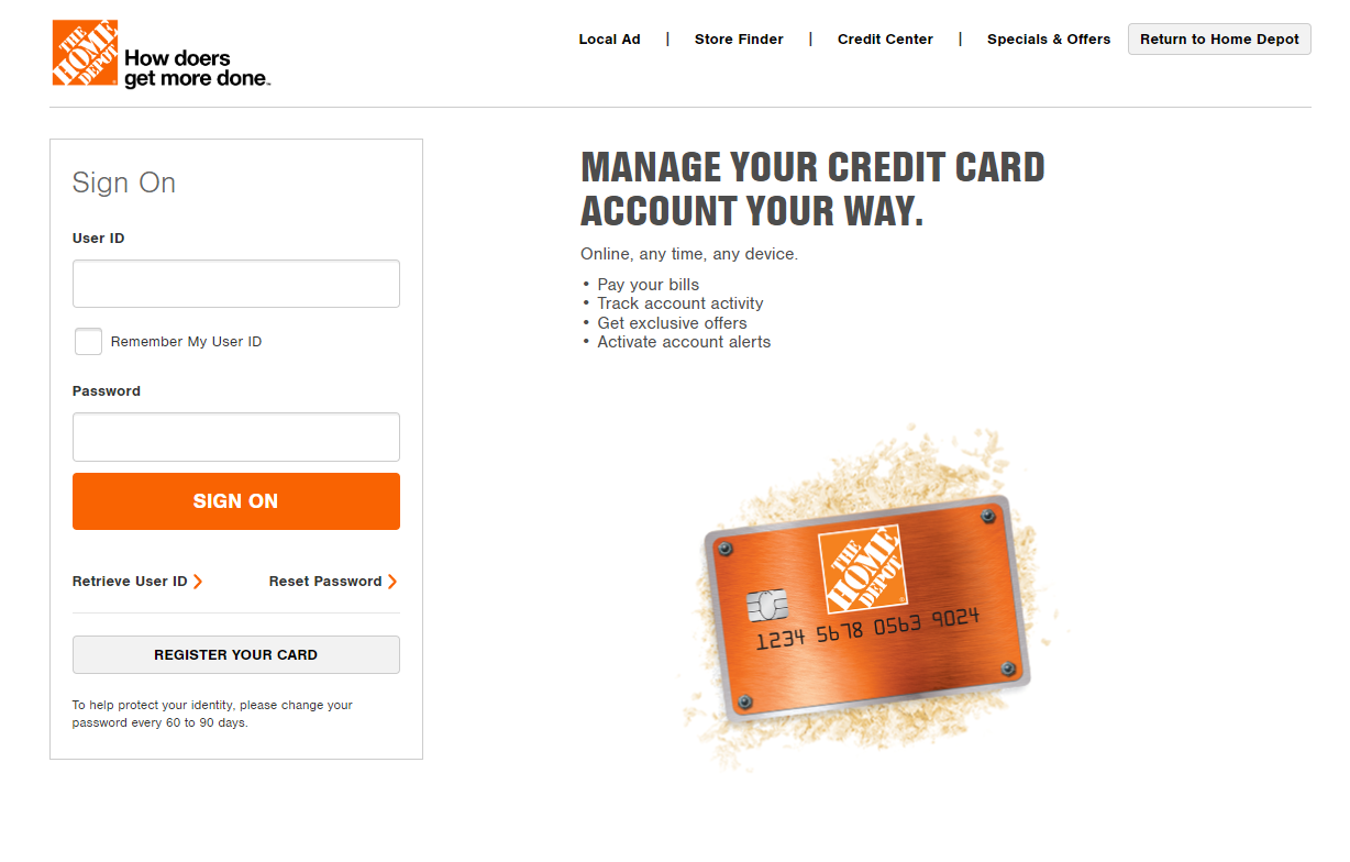 Logging Into Your Home Depot Credit Card Account at www.homedepot.com/mycard